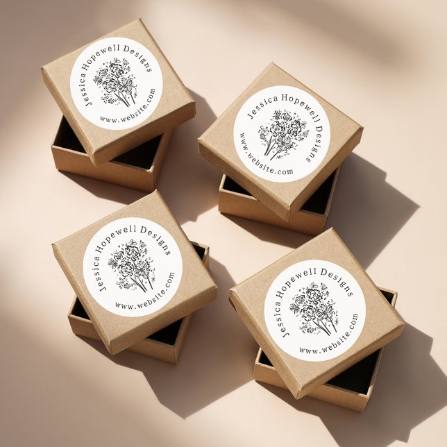 Pegatina Redonda Negocio de flores simples y elegantes en blanco y  (Subido por el creador)