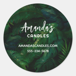 Pegatina Redonda Negocio de follaje verde de leafy tropical