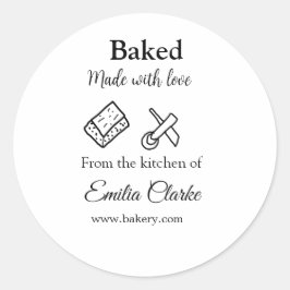Pegatina Redonda Negocio de panadería horneada con amor agregar nom