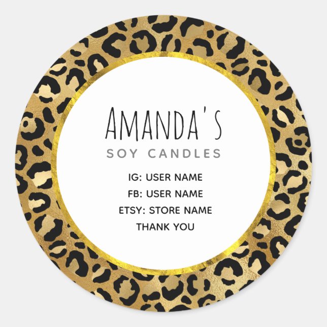 Pegatina Redonda Negocio de patrones de impresión de leopardo salva (Anverso)