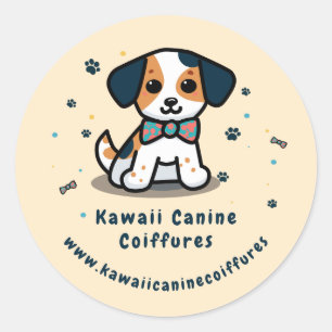 Pegatina Redonda Negocio de perros de Kawaii