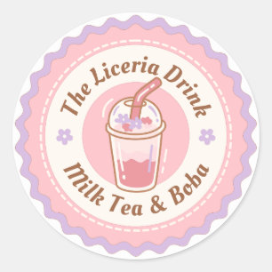 Pegatina Redonda Negocio de té con leche y bebidas Boba