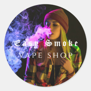 Pegatina Redonda Negocio de tienda de vapeo para chicas Smoke
