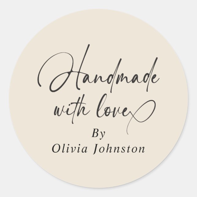 Pegatina Redonda Negocio Pequeño Guión Hecho a Mano Con Amor | Crem (Anverso)