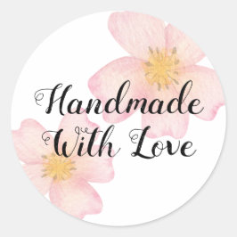 Pegatina Redonda Negocio Pequeño Hecho a Mano Con Amor - Floral Ros