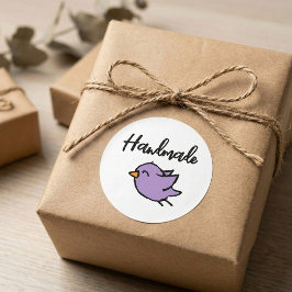 Pegatina Redonda Negocio Pequeño Pájaro Morado Encantador Hecho a M