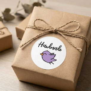 Pegatina Redonda Negocio Pequeño Pájaro Morado Encantador Hecho a M