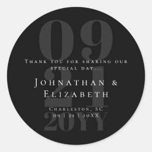 Pegatina Redonda Negra negrita Tipo de Favor de Boda