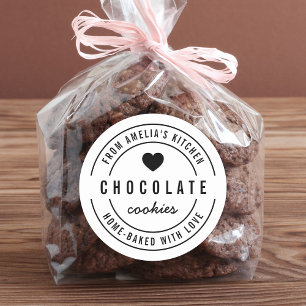 Pegatina Redonda Negra y blanca audaz corazón hecho a casa con amor