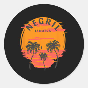 Pegatina Redonda Negril Jamaica Palmeras Puesta de sol Calavera Pla