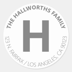 Pegatina Redonda Negrita dirección de devolución blanca y gris mode