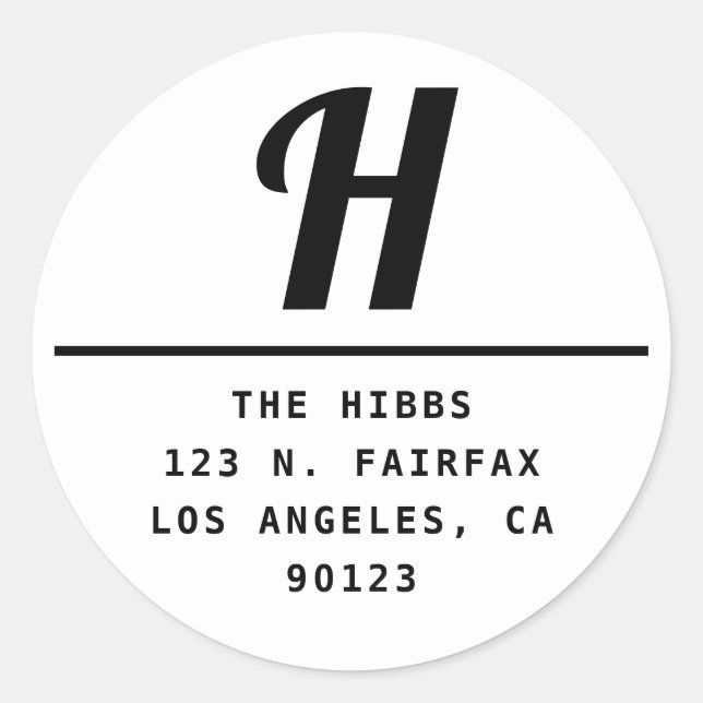 Pegatina Redonda Negrita dirección de devolución moderna en blanco  (Anverso)