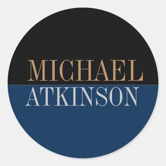 Pegatina Redonda Negro Azul negrita Texto de moda Estilo (Anverso)