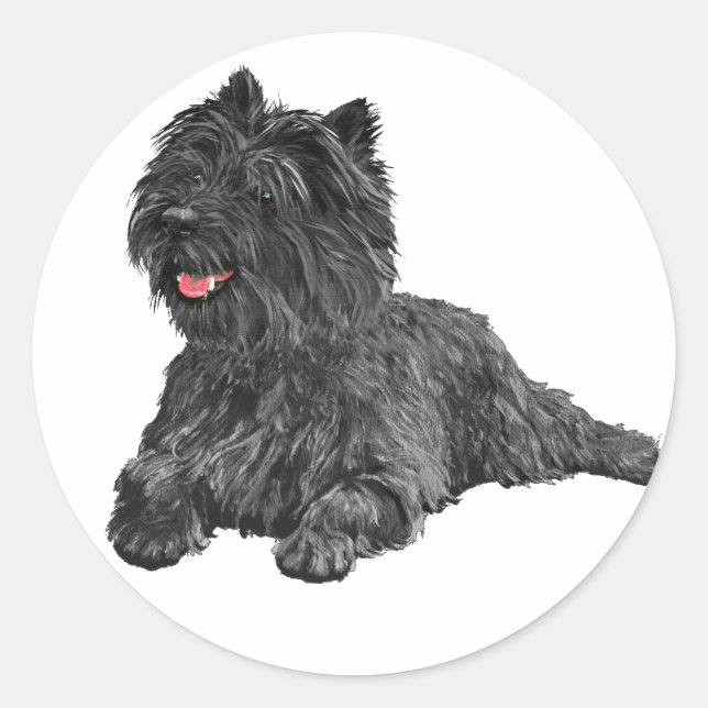 Pegatina Redonda Negro Cairn Terrier (Anverso)