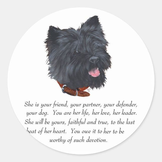 Pegatina Redonda Negro Cairn Terrier Keepsake - Mujer (Anverso)