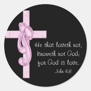 Pegatina Redonda Negro con Pegatinas de cruz y reverencia rosada