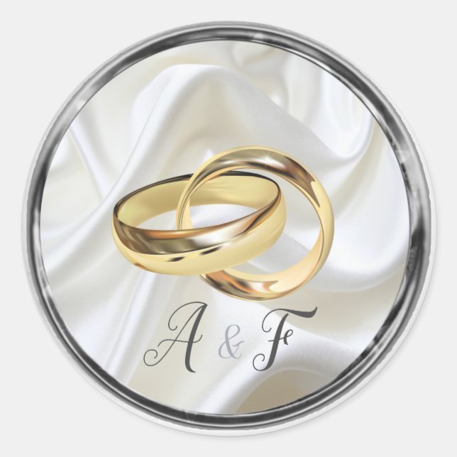 Pegatina Redonda Negro con plata sobre seda de marfil (Anverso)