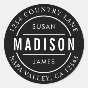 Pegatina Redonda Negro Crear su propia dirección de devolución de n