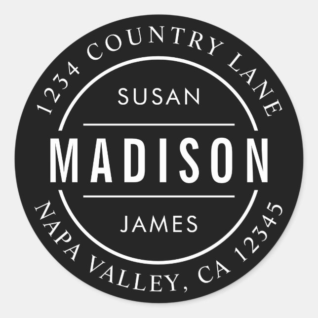 Pegatina Redonda Negro Crear su propia dirección de devolución de n (Anverso)