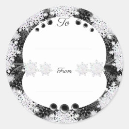 Pegatina Redonda Negro de encaje cerámico y copo de nieve