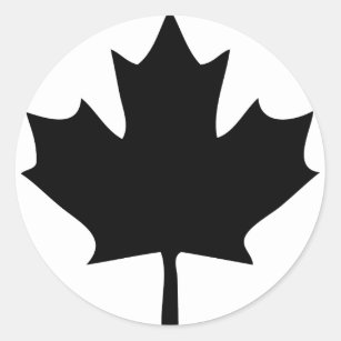 Pegatina Redonda negro del icono de la hoja de arce de Canadá