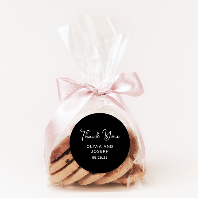 Pegatina Redonda Negro dulce y caprichoso | Boda Gracias (A sweet and whimsical thank you sticker for your wedding favors)