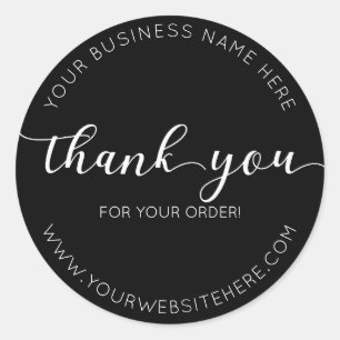Pegatina Redonda Negro Elegante, Moderno, Minimalista, Gracias