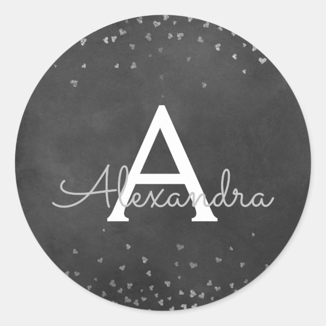 Pegatina Redonda Negro elegante - Monograma de Confetti Relieve met (Anverso)