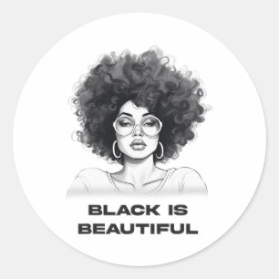 Pegatina Redonda Negro es mujer hermosa negro africano Chica natura