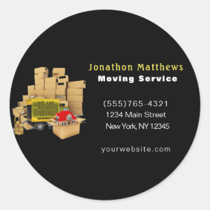 Pegatina Redonda Negro Estamos Moviendo Cajas Paquando Servicio De 