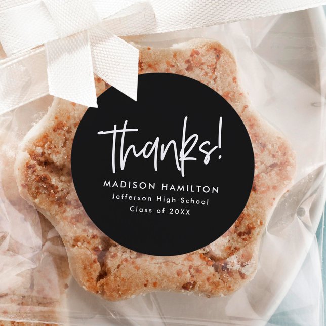 Pegatina Redonda Negro | Graduación Preppy Script Gracias (Subido por el creador)