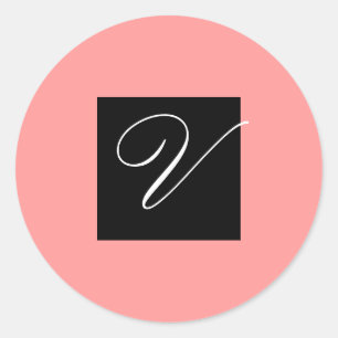 Pegatina Redonda Negro inicial y rosa - personalizar de V -