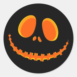 Pegatina Redonda Negro lindo y Naranja Feliz rostro de calabaza de