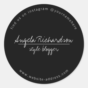 Pegatina Redonda Negro manuscrito único minimalista