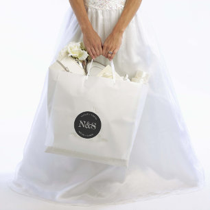 Pegatina Redonda Negro Minimalista elegante negrita Boda de Inicial
