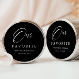 Pegatina Redonda Negro Nuestra caja de tratamiento Boda favorita