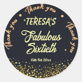 Pegatina Redonda Negro, oro y negro fabuloso cumpleaños 60