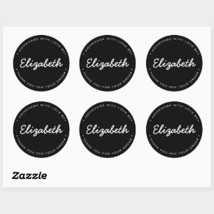Pegatina Redonda Negro personalizado casero con amor Gracias