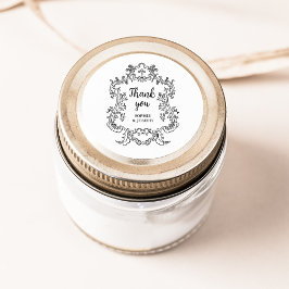 Pegatina Redonda Negro Regal y Blanco | Marco barroco vintage