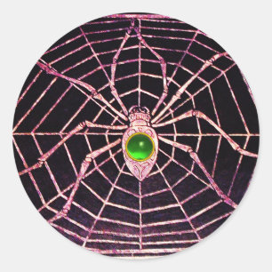 Pegatina Redonda Negro verde esmeralda SPIDER Y WEB