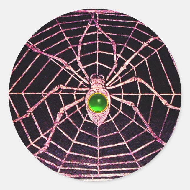 Pegatina Redonda Negro verde esmeralda SPIDER Y WEB (Anverso)