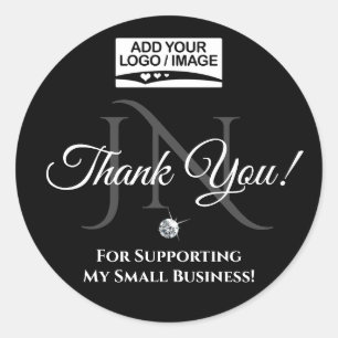 Pegatina Redonda Negro y blanco Gracias Glam Elegant Diamante de im