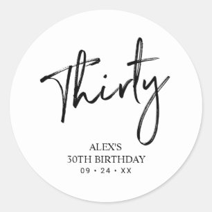 Pegatina Redonda Negro y Blanco   Letra Favor de Cumpleaños Gracias