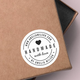 Pegatina Redonda Negro y blanco negrita hecho a mano con corazón de