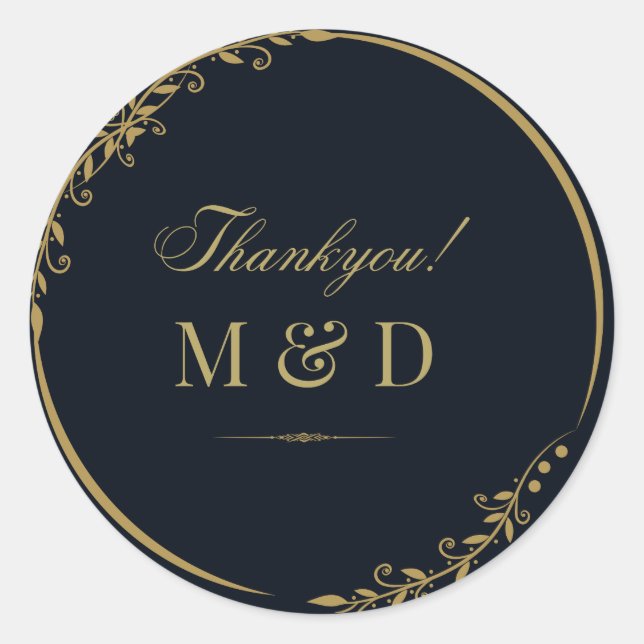 Pegatina Redonda Negro y dorado floral moda mínima gracias (Anverso)