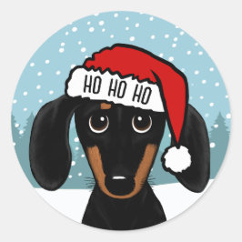 Pegatina Redonda Negro y Tan Dachshund Santa Cute Dog Personalizado