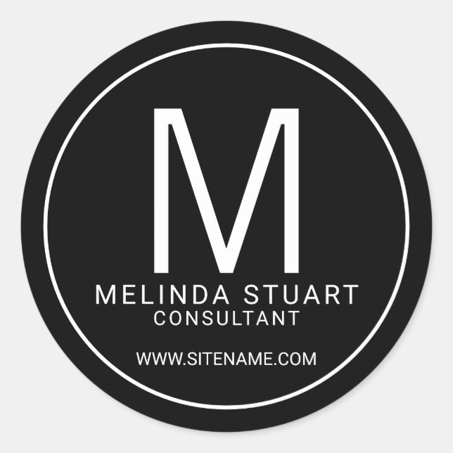 Pegatina Redonda Negros y blancos de los Monogramas Modernos (Anverso)