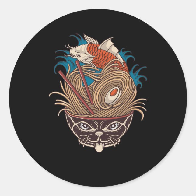Pegatina Redonda Neko Ramen (Anverso)