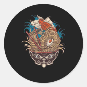 Pegatina Redonda Neko Ramen