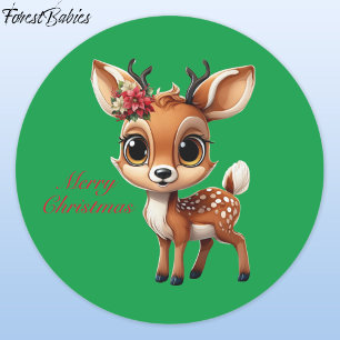 Pegatina Redonda Nena, Amanecer, Perro, Renos 🦌 🎄 Navidades verde
